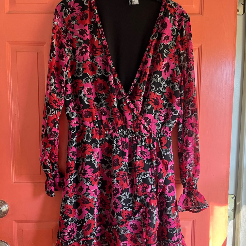 H&M Floral Dress in Pink and Black
